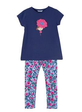 Conjunto Mayoral Leggings Azul Flores Para Niña