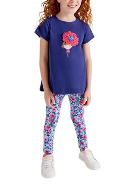 Conjunto Mayoral Leggings Azul Flores Para Niña