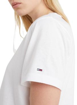 Camiseta Tommy Jeans Crop Linear Logo Blanca Mujer