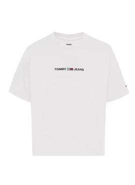 Camiseta Tommy Jeans Crop Linear Logo Blanca Mujer