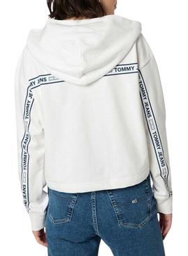 Sudadera Tommy Jeans Bxy Crop Taping Blanca Mujer