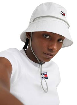 Gorro Tommy Jeans Festival Bucket Blanco Mujer