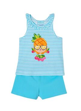 Conjunto Mayoral Short Muñeca Piña Azul Para Niña