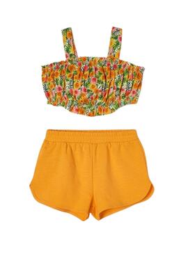 Conjunto Mayoral Short Top Peach Naranja Para Niña