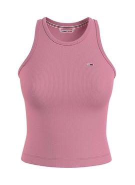 Camiseta Tommy Jeans Rib Tan Rosa para Mujer