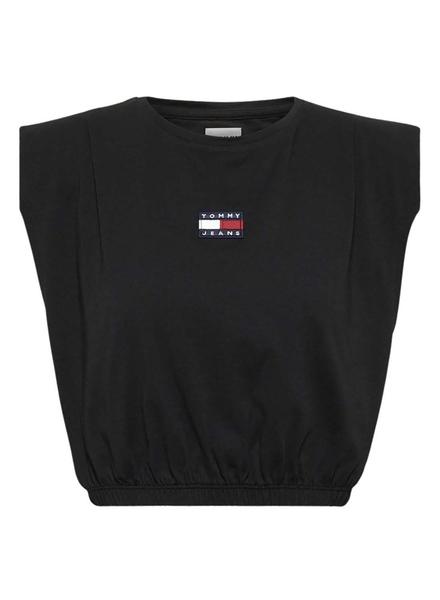 Camiseta Tommy Jeans Crop Elasticated Negra Mujer