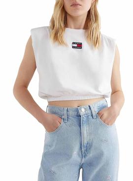 Camiseta Tommy Jeans Crop Elasticated Blanca Mujer