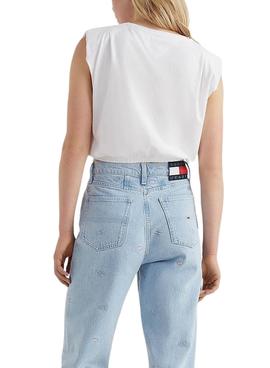 Camiseta Tommy Jeans Crop Elasticated Blanca Mujer