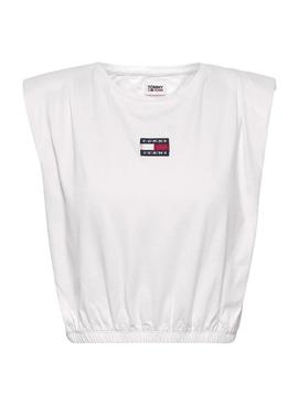 Camiseta Tommy Jeans Crop Elasticated Blanca Mujer