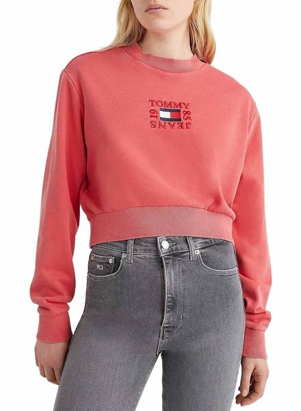 Sudadera Tommy Jeans Crop Rosa para Mujer