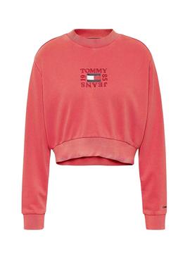 Sudadera Tommy Jeans Crop Timeless Rosa para Mujer