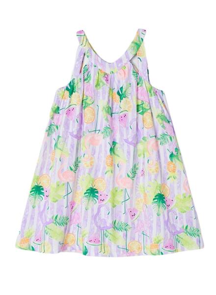 Vestido Mayoral Estampado Flamingo Lila Para Niña