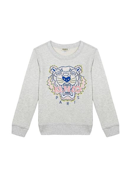 Sudadera Gris Desgastado con Tigre Mujer