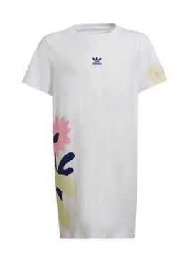 Camiseta Vestido Adidas Pink Flower Blanca Niña