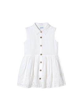 Vestido Popelín Bordado Blanco para Niña