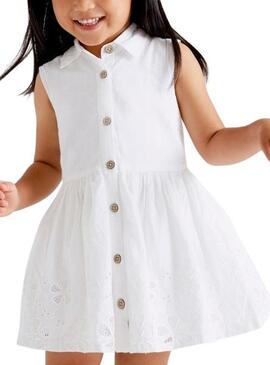 Vestido Popelín Bordado Blanco para Niña