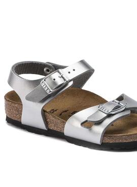 Sandalias Birkenstock Rio BF Plateadas para Niña