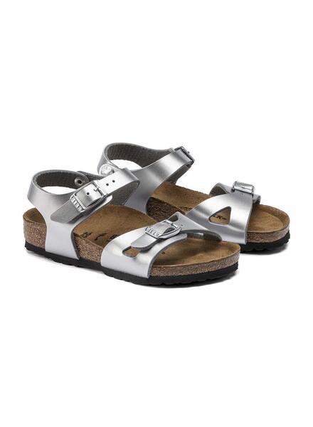 Sandalias Birkenstock Rio BF Plateadas para Ni a