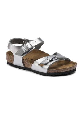 Sandalias Birkenstock Rio BF Plateadas para Niña