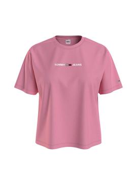 Camiseta Tommy Jeans Linear Logo Rosa para Mujer