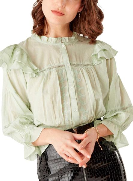 Camisa Naf Naf Bordados y Puntillas Verde Mujer