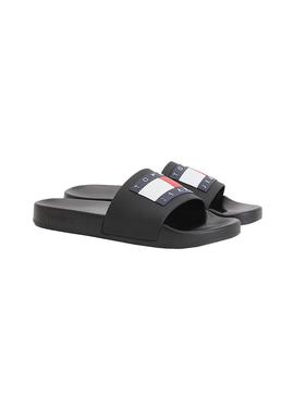 Chanclas Tommy Jeans Flag Negras para Mujer