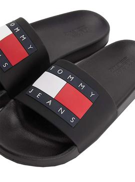 Chanclas Tommy Jeans Flag Negras para Mujer