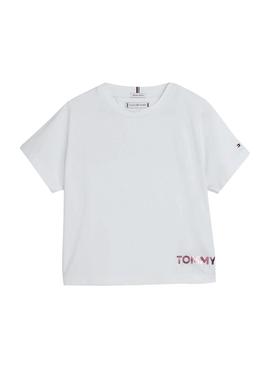 Camiseta Tommy Hilfiger Logo Metálico Blanca Niña