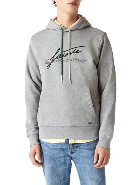 Sudadera Lacoste Firma Capucha Gris para Hombre