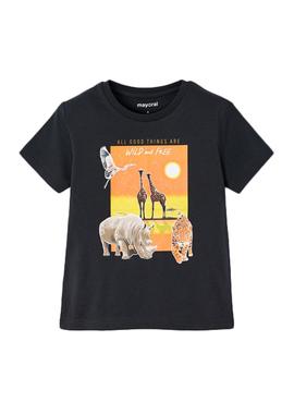 Camiseta Mayoral Animales Negra para Niño