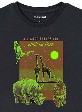 Camiseta Mayoral Animales Negra para Niño