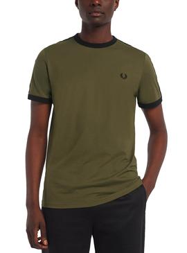 Camiseta Fred Perry Ringer Banda Verde para Hombre