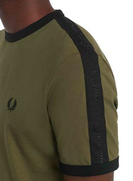 Camiseta Fred Perry Ringer Banda Verde para Hombre