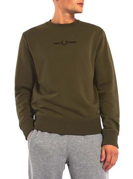 Sudadera Fred Perry Bordada Verde para Hombre