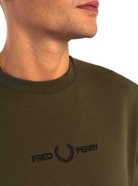 Sudadera Fred Perry Bordada Verde para Hombre