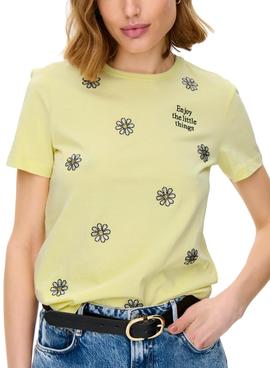 Camiseta Only Kita Flores Amarilla para Mujer