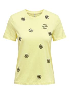 Camiseta Only Kita Flores Amarilla para Mujer