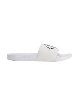 Chanclas Calvin Klein Slide Monogram Blancas Mujer