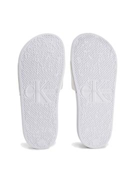 Chanclas Calvin Klein Slide Monogram Blancas Mujer