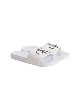 Chanclas Calvin Klein Slide Monogram Blancas Mujer