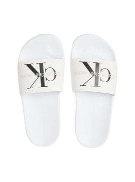 Chanclas Calvin Klein Slide Monogram Blancas Mujer