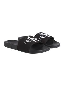 Chanclas Calvin Klein Slide Monogram Negras Hombre