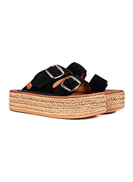 Sandalias Popa Menorquina Plataforma Negras Mujer