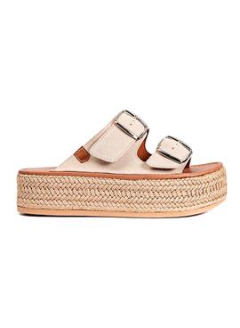 Sandalias Popa Menorquina Plataforma Beige Mujer