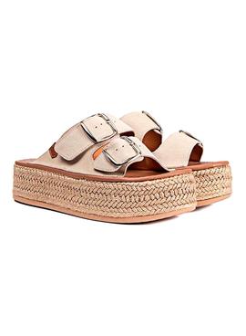 Sandalias Popa Menorquina Plataforma Beige Mujer