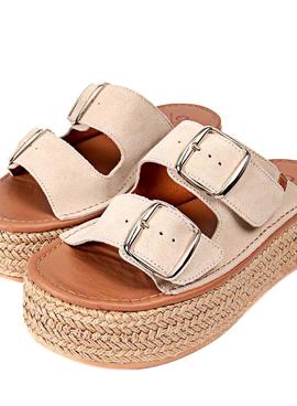 Sandalias Popa Menorquina Plataforma Beige Mujer