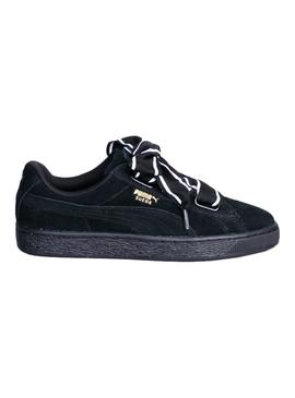 viuda Playa Soldado Zapatillas Puma Suede Heart Satin II Negro