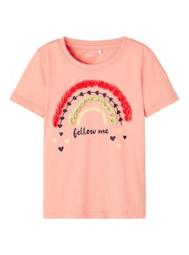 Camiseta Name It Florence Arcoiris Rosa para Niña