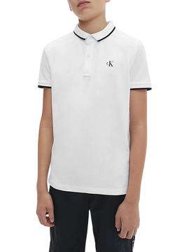 Polo Calvin Klein Monogram Tipping Fitted Blanco