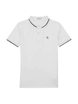 Polo Calvin Klein Monogram Tipping Fitted Blanco